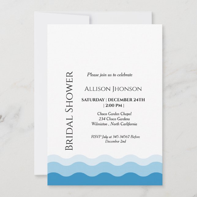 Nautical wave bridal shower  invitation (Front)