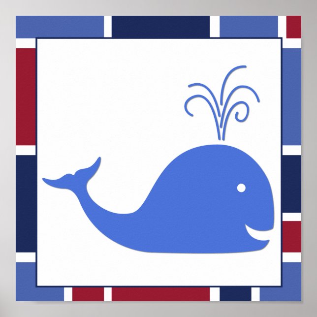 Nautical Wave Nursery Whale Poster (Front)
