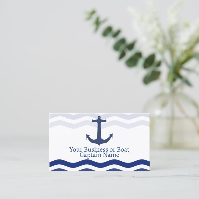 Nautical Waves and Boat Anchor Business Card (Standing Front)