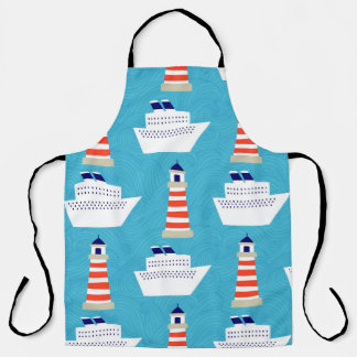 Nautical Waves: Lighthouse Cruiser Pattern. Apron