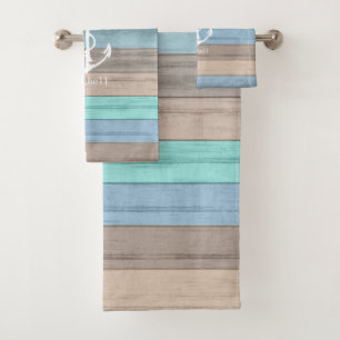 Nautical Weathered Summer Beach Wood Anchor Bath Towel Set