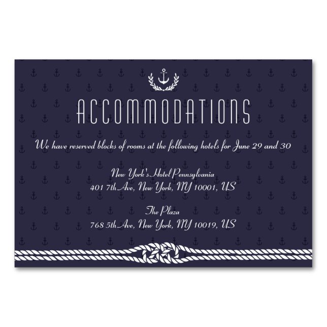 Nautical Wedding Accommodation Card (Front)