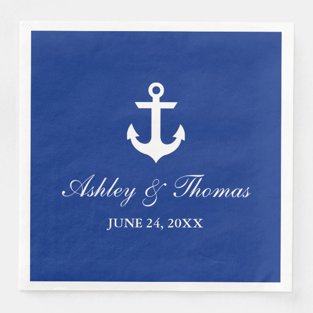 Nautical Wedding Anchor Blue D Napkin (Front)