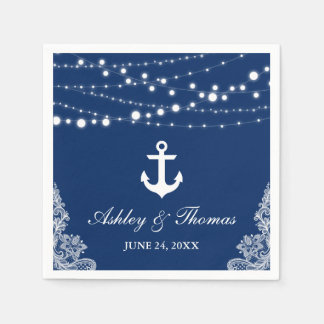 Nautical Wedding Anchor Lights & Lace Navy Blue Napkin