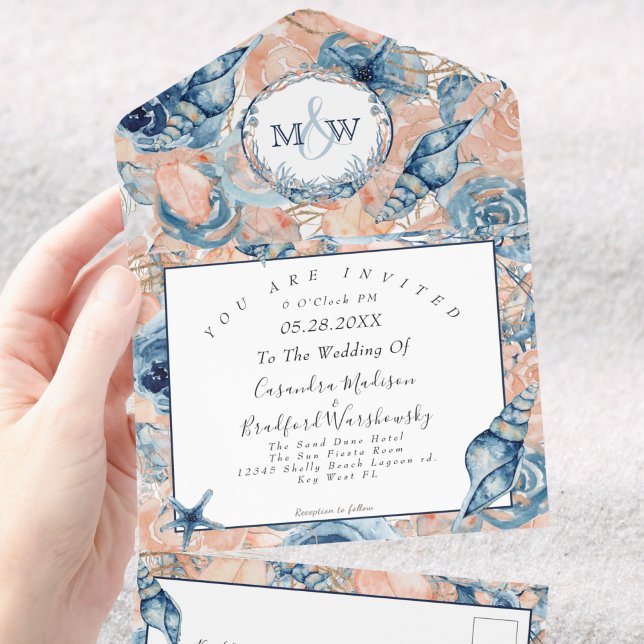 Nautical Wedding Beach Sea Shell Flowers  All In One Invitation (Creator Uploaded)