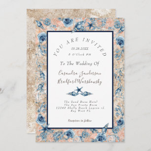 Nautical Wedding Beach Sea Shell Flowers Rose LT I Invitation