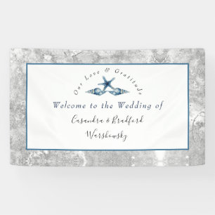 Nautical Wedding Beach Seashell Roses Grey Blue Banner