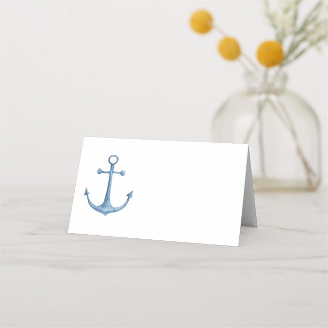 Nautical wedding. Blue anchor seating card. Beach Place Card (Front)