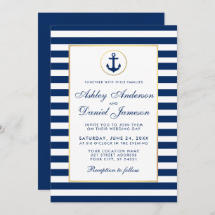 Nautical Wedding Blue Stripes Invitation B