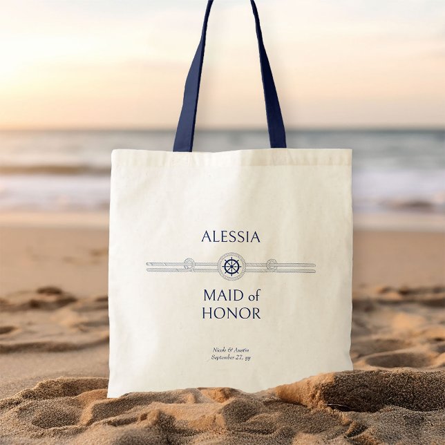 Nautical Wedding Bridal Party Gift Maid of Honour Tote Bag (Nautical wedding tote bag to personalize for anyone in your bridal party)