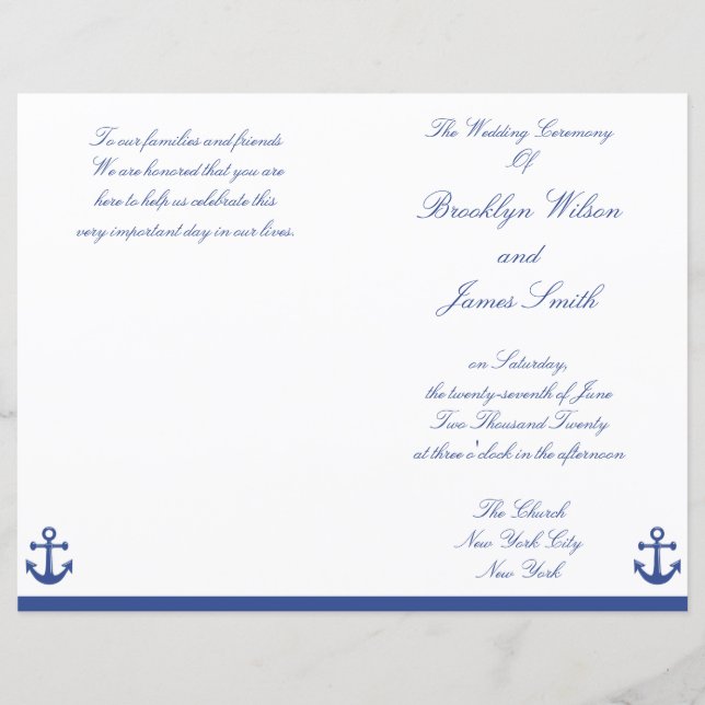 Nautical Wedding Ceremony Program Flyer (Front)