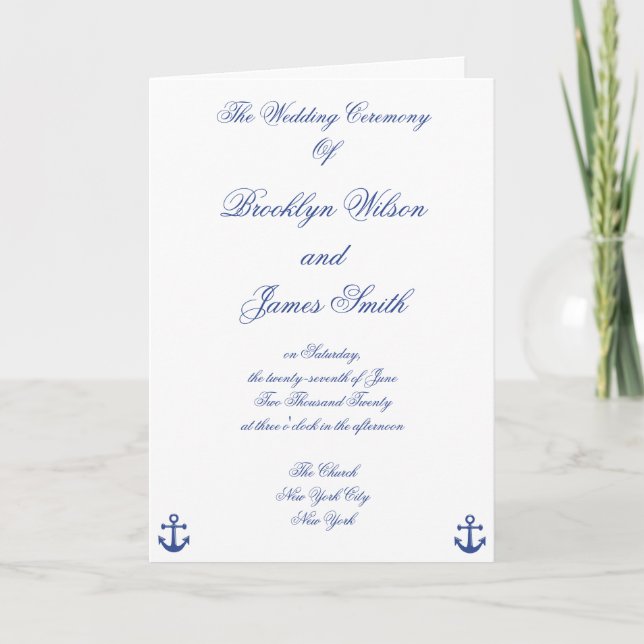 Nautical Wedding Ceremony Programs Programme (Front)