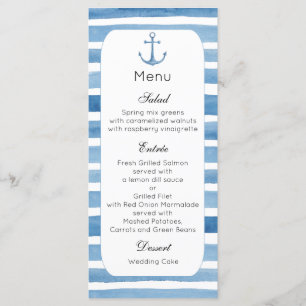 Nautical wedding dinner menu Beach menu party Blue