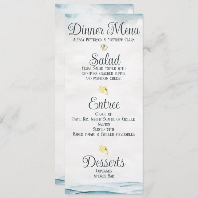 Nautical Wedding Dinner Menu Invitation (Front/Back)