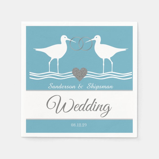 Nautical Wedding Duty Blue Sandpiper Napkin (Front)