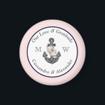 Nautical Wedding Floral Anchor Navy Blue  and Pink Magnet<br><div class="desc">Nautical Pink and Navy Blue background Floral Anchor with Rope Boat Theme Wedding  magnet /wedding favours</div>
