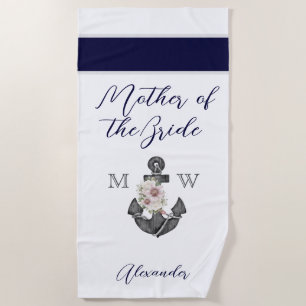Nautical Wedding Floral Anchor Navy Mother of Beach Towel