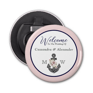 Nautical Wedding Floral Anchor Pink Navy Welcome Bottle Opener