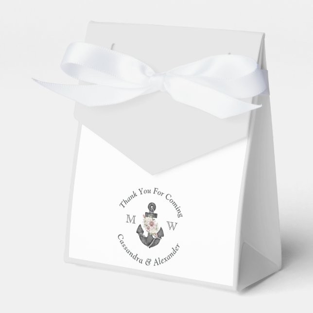 Nautical Wedding Floral Anchor Silver Grey Favour Box (Front Side)