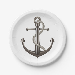 Nautical Wedding Grey Anchor Beach Summer Sailor Paper Plate