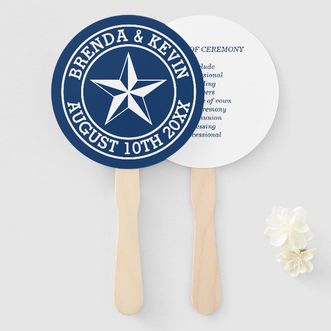 Nautical wedding hand fan with ceremony schedule (Front and Back)