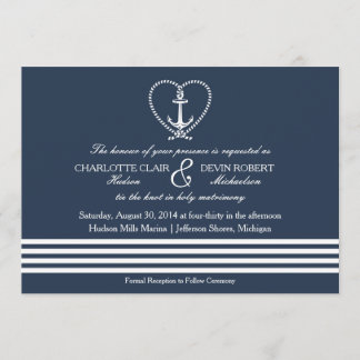 Nautical Wedding Invitation, Achor Rope Heart Knot Invitation