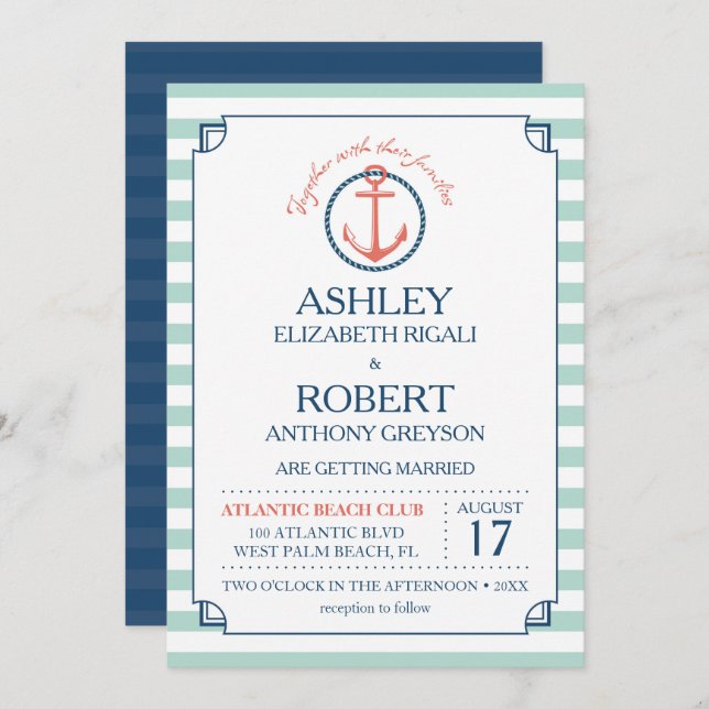 Nautical Wedding Invitation - Anchor (Front/Back)