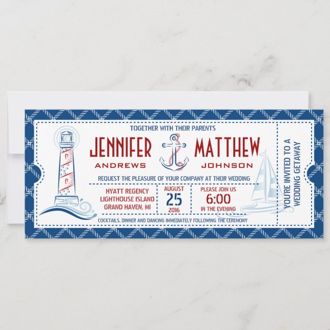 Nautical Wedding Invitation Ticket (Front)