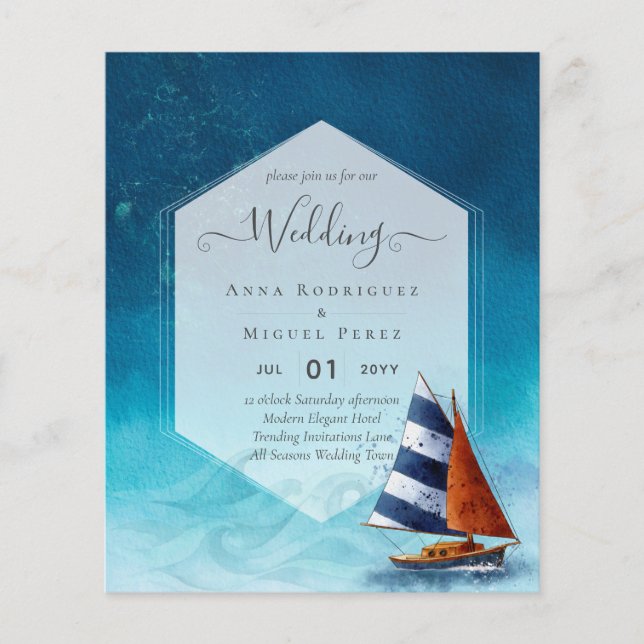 Nautical Wedding Invitation with Sailing Boat Flyer (Front)