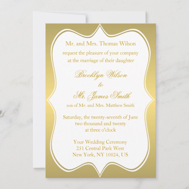 Nautical Wedding Invitations Gold Compass (Front)