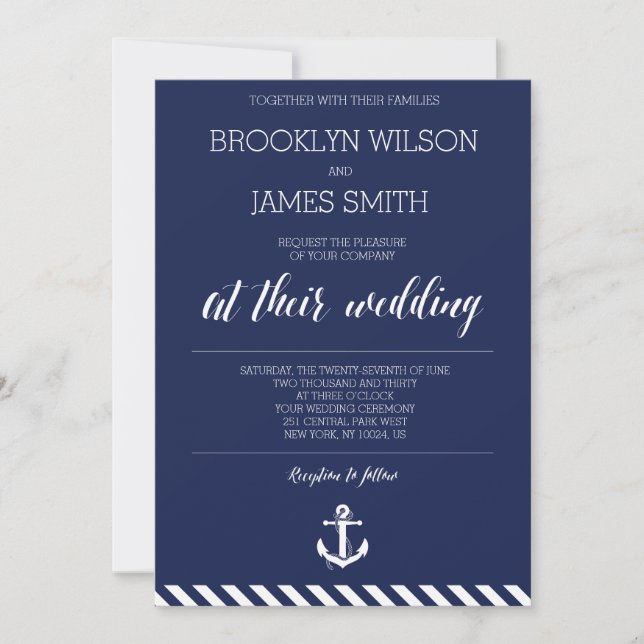Nautical Wedding Invitations With White Stripes (Front)