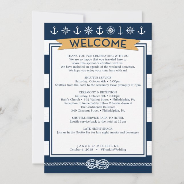 Nautical Wedding Itinerary - Wedding Welcome Invitation (Front)