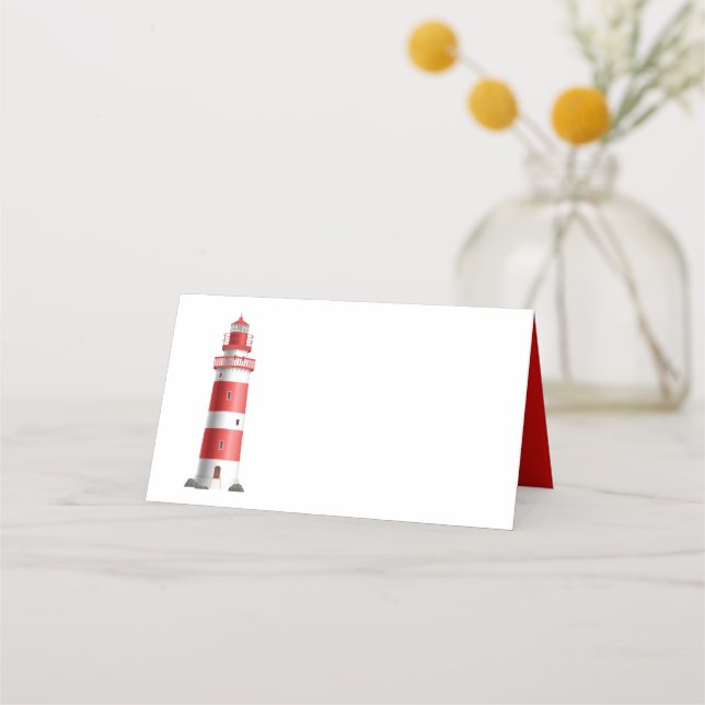 Nautical Wedding Lighthouse Beach Summer Red Place Card (Front)