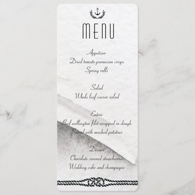 Nautical Wedding Menu Grey And White (Front)