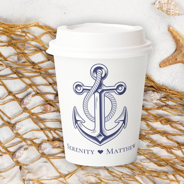 Nautical Wedding Navy Blue Anchor Beach Party  Paper Cups (Creator Uploaded)