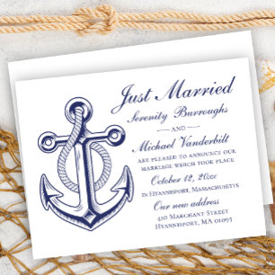 Nautical Wedding Navy Blue Anchor Just Married Invitation