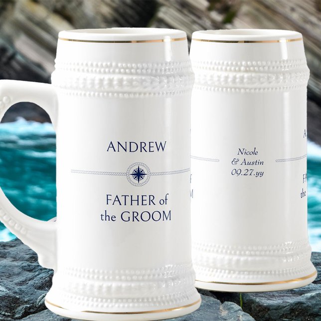 Nautical Wedding Party Gift Father of the Groom Beer Stein (Nautical wedding father of the groom gift - personalize for any member of your wedding party)