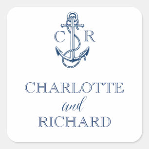 Nautical wedding personalised stickers with anchor