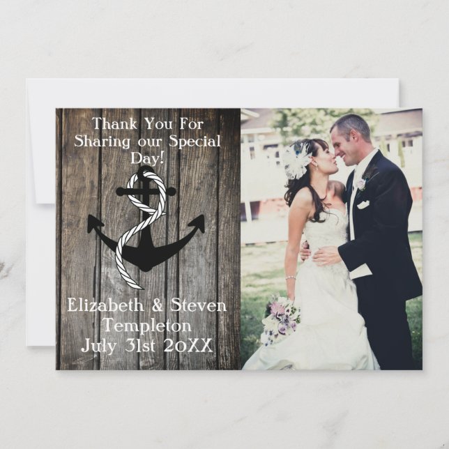 Nautical Wedding Photo Thank You Card (Front)