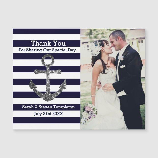 Nautical Wedding Photo Thank You Magnet (Front)