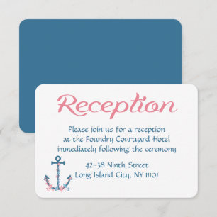 Nautical Wedding Reception Pink & Blue Ship Anchor Invitation