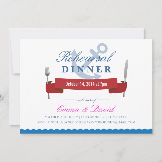 Nautical Wedding Rehearsal Dinner Invitations (Front)
