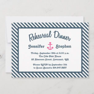 Nautical Wedding Rehearsal Navy Blue Stripe Anchor Invitation
