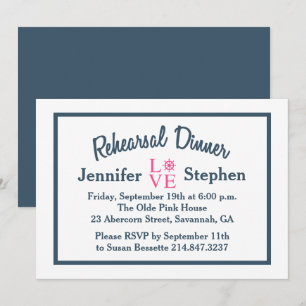 Nautical Wedding Rehearsal Navy Blue Stripe Anchor Invitation
