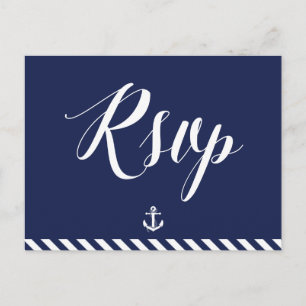 Nautical Wedding RSVP Postcards With Stripes