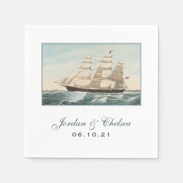 Nautical Wedding | Sailing Clipper Ship Custom Napkin (Front)