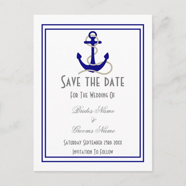 Nautical wedding save the date announcement postcard (Front)