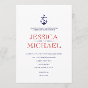 Nautical Wedding Shower Anchor And Pattern Lines Invitation