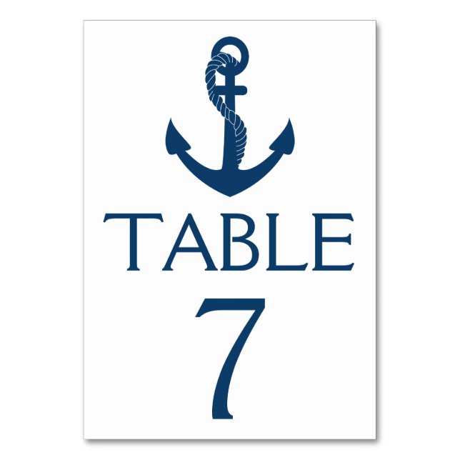 Nautical Wedding Table Number Navy Anchor Beach (Front)