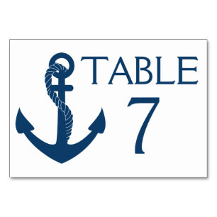 Nautical Wedding Table Number Navy Anchor Beach